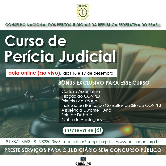 Curso de Perícia Judicial on-line e ao vivo – 18 e 19 de dezembro.